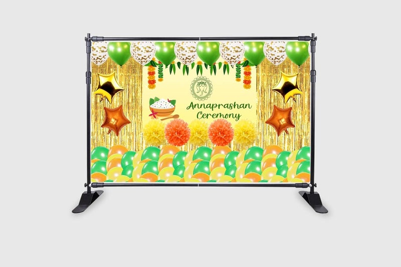 Backdropon Annaprashan Ceremony for First Rice Ceremony Design Backdrop for Party Decoration Traditional/Background Curtain Cloth for Pooja/Festival Size 5 Feet Height and 8 Feet Width(5 * 8) - Image 2