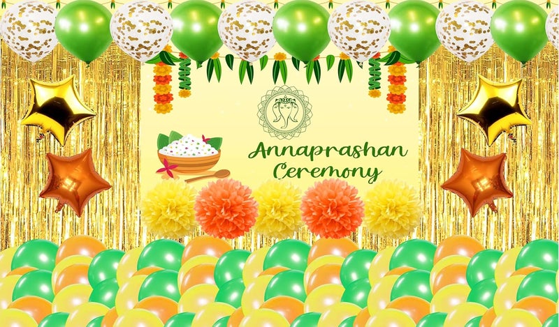 Backdropon Annaprashan Ceremony for First Rice Ceremony Design Backdrop for Party Decoration Traditional/Background Curtain Cloth for Pooja/Festival Size 5 Feet Height and 8 Feet Width(5 * 8) - Image 1