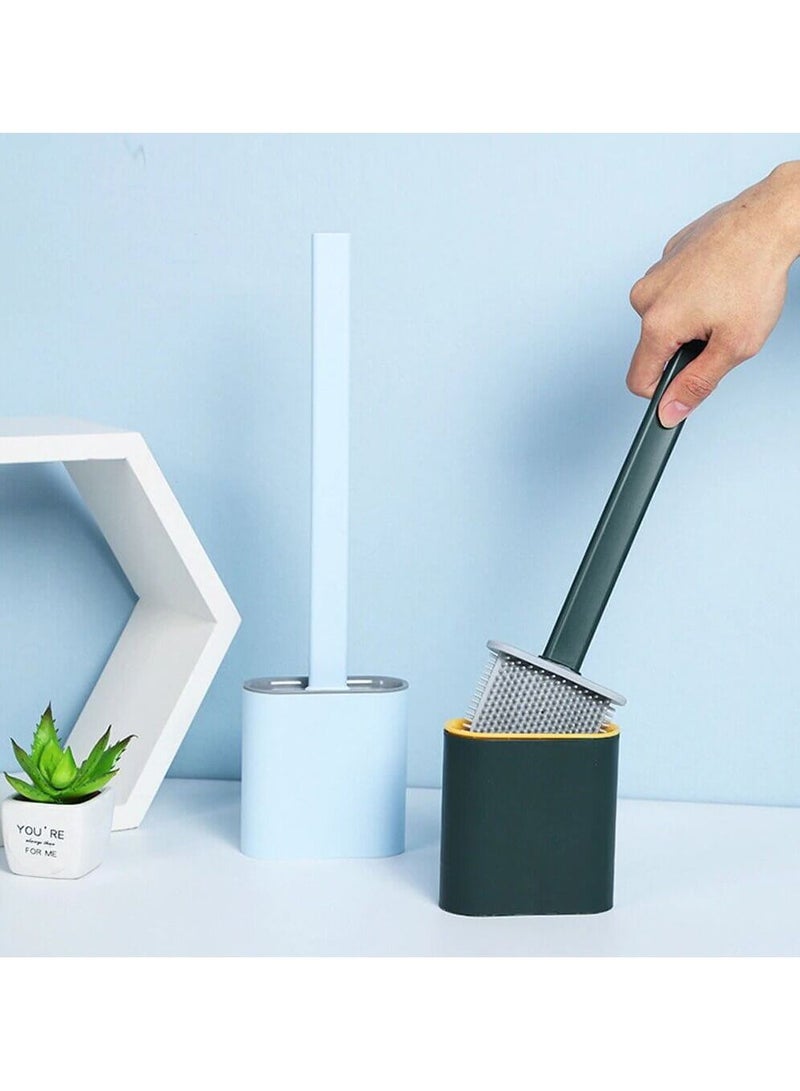 Toilet Brush Water Leak Proof With Silicone Base Wc Flat Head Flexible Soft Bristles Brush With Quick Drying Holder Set - Image 2