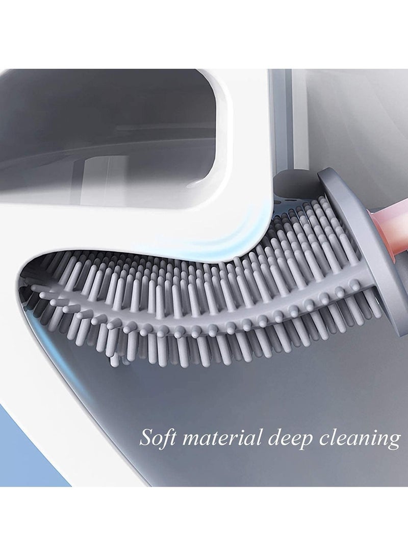 Toilet Brush Water Leak Proof With Silicone Base Wc Flat Head Flexible Soft Bristles Brush With Quick Drying Holder Set - Image 4