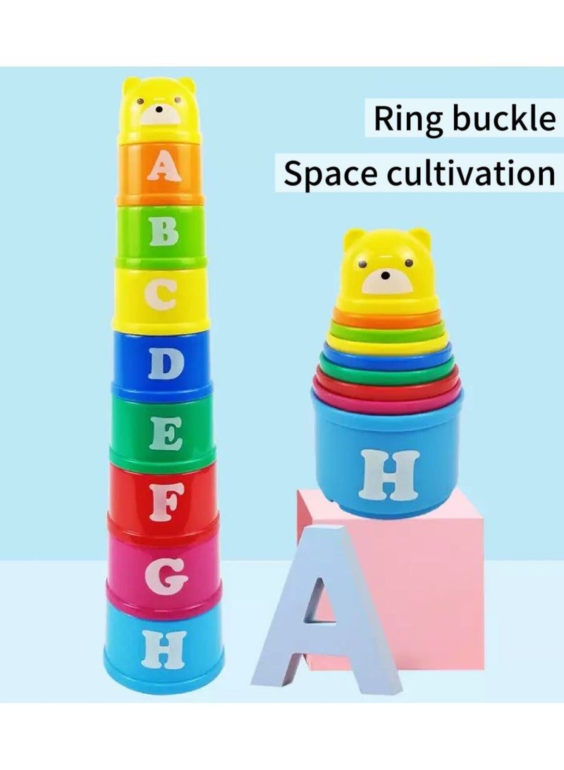 Stacking Cups, 9 pieces with letters and numbers, Sound Folding Cup Toy Stacking Cups Game Toy for Baby Kids Children Educational Toy Bath toys - Image 2