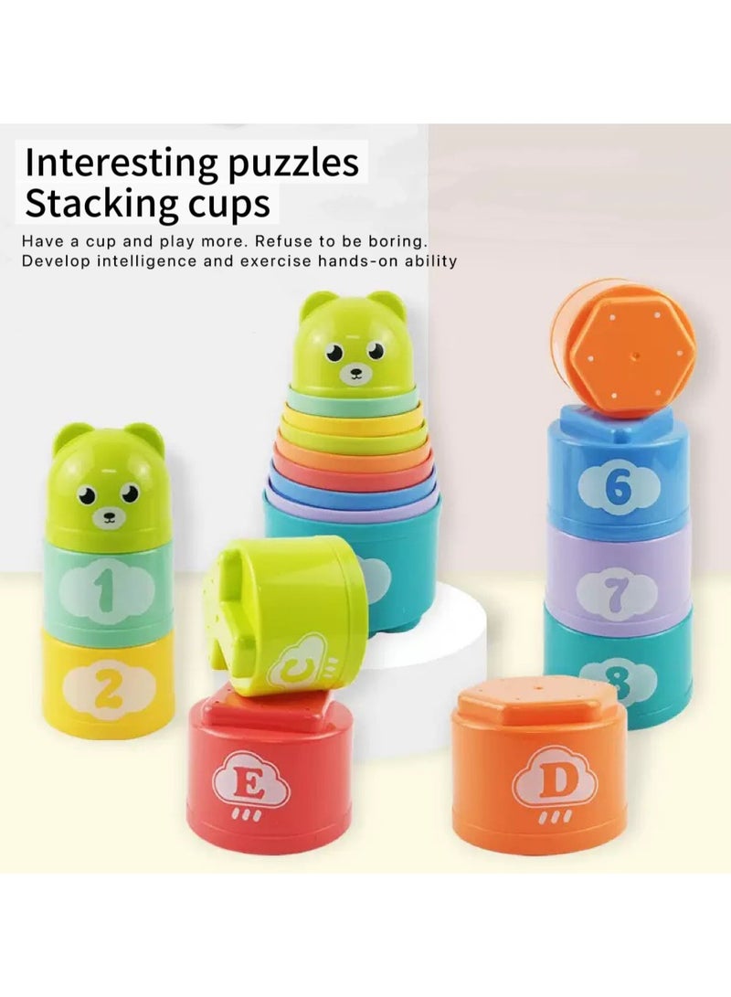 Stacking Cups, 9 pieces with letters and numbers, Sound Folding Cup Toy Stacking Cups Game Toy for Baby Kids Children Educational Toy Bath toys - Image 3