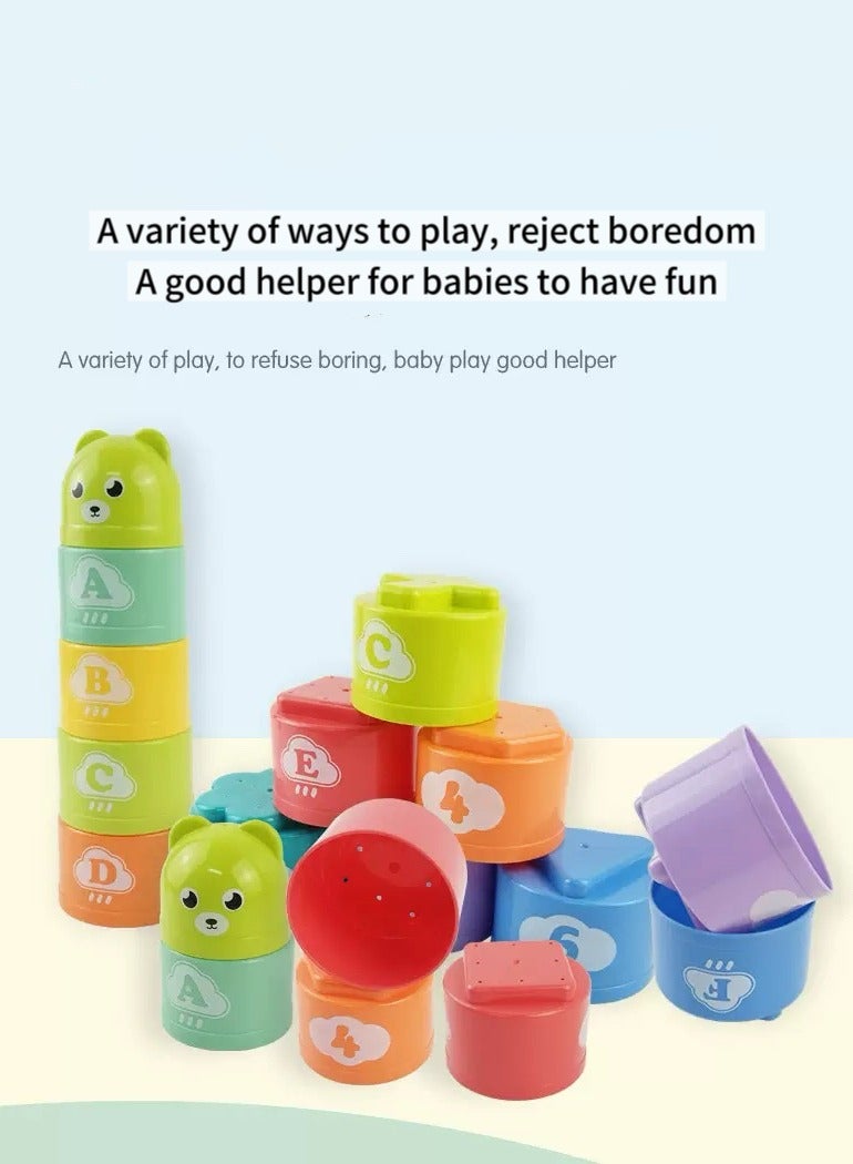 Stacking Cups, 9 pieces with letters and numbers, Sound Folding Cup Toy Stacking Cups Game Toy for Baby Kids Children Educational Toy Bath toys - Image 4