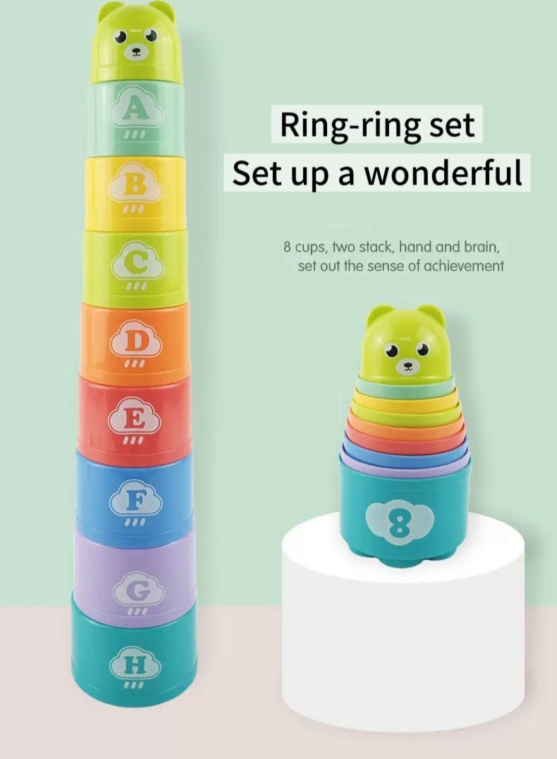 Stacking Cups, 9 pieces with letters and numbers, Sound Folding Cup Toy Stacking Cups Game Toy for Baby Kids Children Educational Toy Bath toys - Image 5