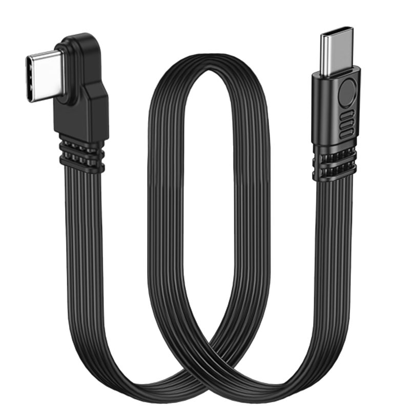 Short 90 Degree USB Type C 2.0 Flat Cable,PD 65W USB C 2.0 Fast Charge Cord,Data & Fast Charging Sync Cord,Short USB Type C Flat Soft Data Cable,for Phone (Side to Straight, 0.3M)