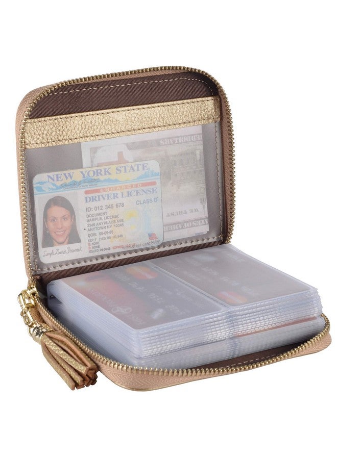 Easyoulife Womens Credit Card Holder Wallet Zip Leather Card Case Rfid Blocking (Gold) - Image 1