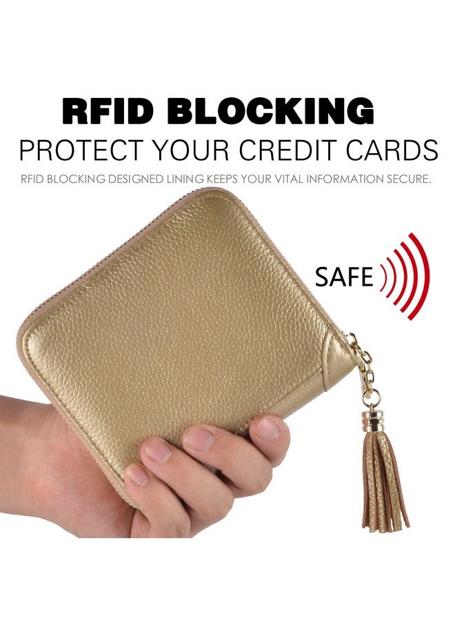 Easyoulife Womens Credit Card Holder Wallet Zip Leather Card Case Rfid Blocking (Gold) - Image 4