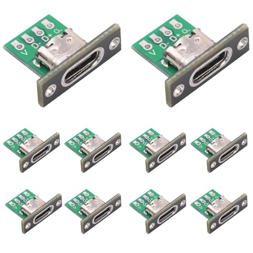 Teansic 10PCS Type C Female Socket Converter Board,USB 3.1 Female Connector with Black Fixing Plate - Image 1
