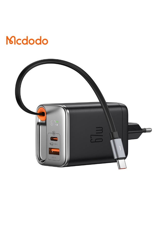 مكدودو شاحن GaN بشاشة رقمية 67 وات 1C+1A وكابل USB-C قابل للسحب بطول 65 سم (الاتحاد الأوروبي) - Image 4