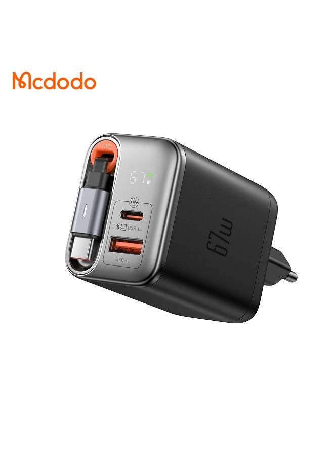 مكدودو شاحن GaN بشاشة رقمية 67 وات 1C+1A وكابل USB-C قابل للسحب بطول 65 سم (الاتحاد الأوروبي) - Image 3