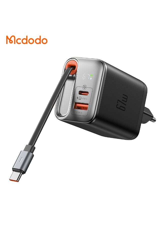 مكدودو شاحن GaN بشاشة رقمية 67 وات 1C+1A وكابل USB-C قابل للسحب بطول 65 سم (الاتحاد الأوروبي) - Image 1