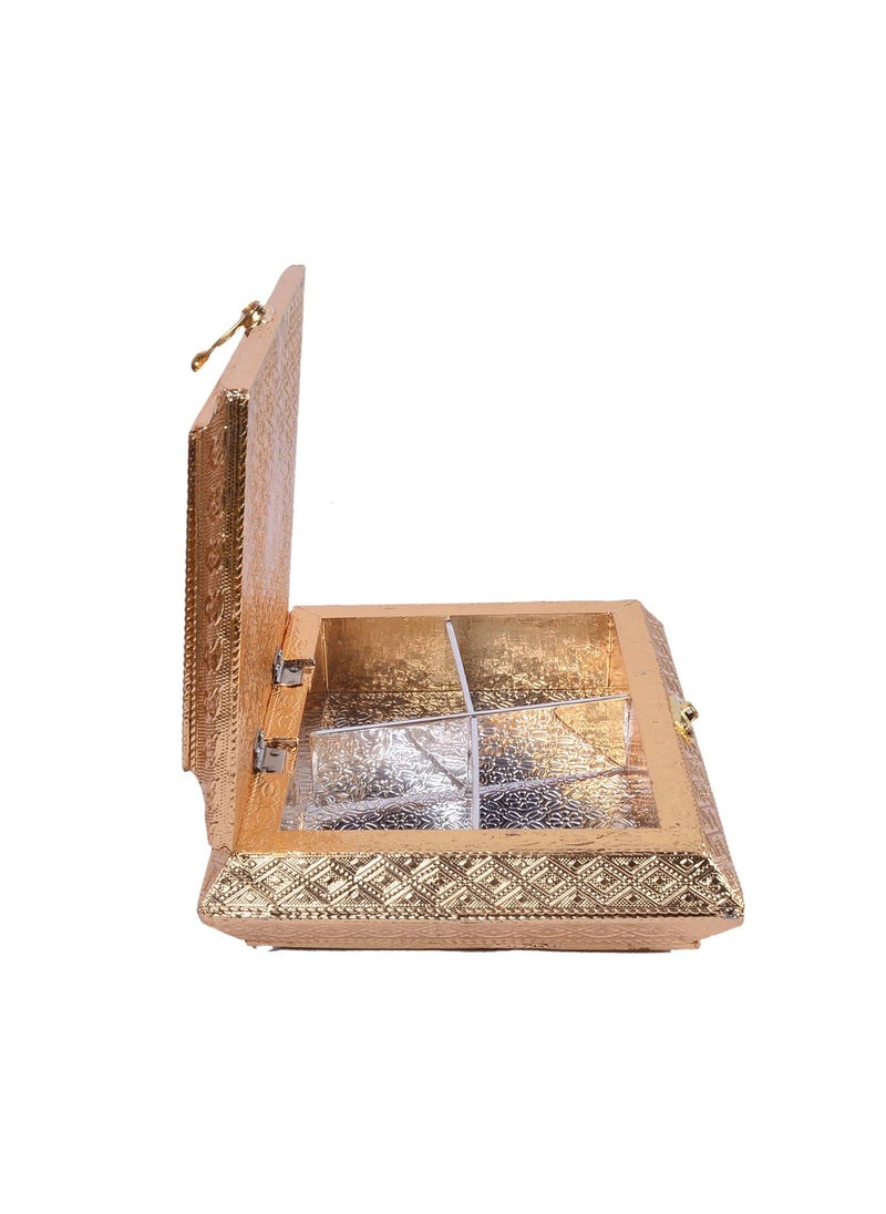 TECHZAGE TECHZAGE Decorative Handicraft Rectangle Shape Red and Golden Empty Dry Fruit Sweets Wooden Gift Box Oxidized Supari Box of 4 Sections  - Image 3