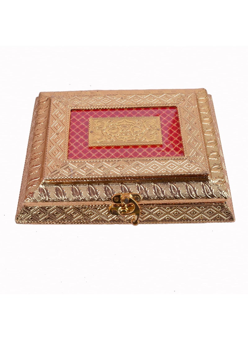 TECHZAGE TECHZAGE Decorative Handicraft Rectangle Shape Red and Golden Empty Dry Fruit Sweets Wooden Gift Box Oxidized Supari Box of 4 Sections  - Image 1