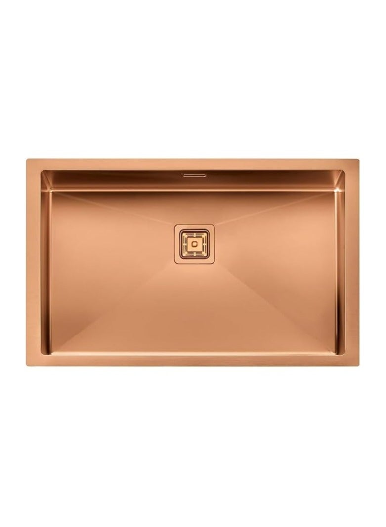 ELITE HM7744CSQ Single Bowl Under-Mount Kitchen Sink – Copper Rose Gold Stainless Steel, 77cm - Image 1