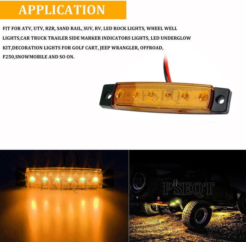 PSEQT 10 Pcs LED Rock Strip Lights Car Underglow Wheel Fender Well Lighting Kits Waterproof for Golf Cart Wrangler Offroad Truck RV UTV ATV Snowmobile (Amber Yellow) - Image 3