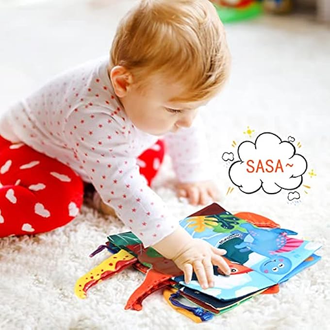 BABY DINOSAUR TAIL CLOTH BOOK, TOUCH AND FEEL CRINKLE CLOTH BOOK FOR TODDLER, INFANTS EARLY EDUCATION SENSORY TOY - Image 5