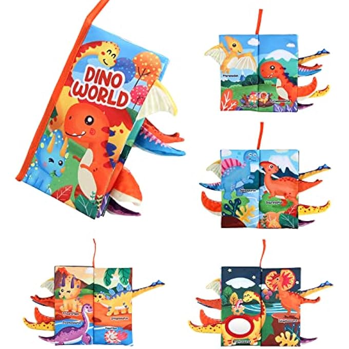 BABY DINOSAUR TAIL CLOTH BOOK, TOUCH AND FEEL CRINKLE CLOTH BOOK FOR TODDLER, INFANTS EARLY EDUCATION SENSORY TOY - Image 1