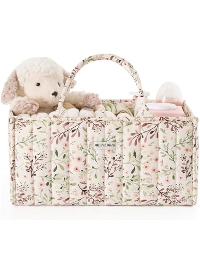 MIXDE Floral Diaper Caddy Organizer, Stylish Nursery Storage Basket, Gift for Baby Shower, Baby Registry Must Have, Newborn Essentials, Pastoral Daisy  - Image 1