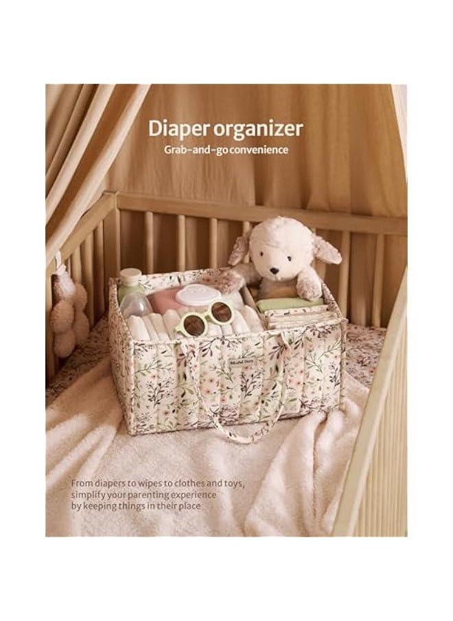 MIXDE Floral Diaper Caddy Organizer, Stylish Nursery Storage Basket, Gift for Baby Shower, Baby Registry Must Have, Newborn Essentials, Pastoral Daisy  - Image 4