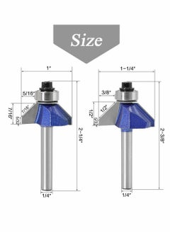 Y&D 45 Degree Chamfer Router Bit Set, 1/4 Inch Shank Industrial Grade Top End Bearing Bevel Edge, Ideal for Angled Edges  - Image 2