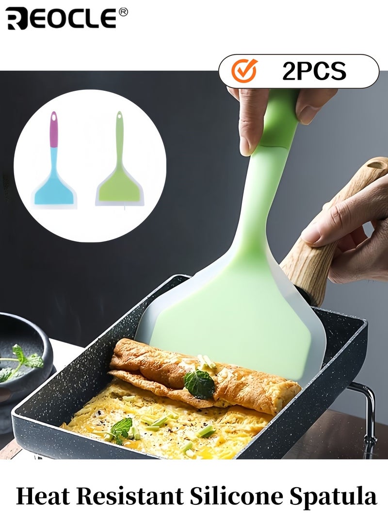 ريوكل قطعتان من ملعقة السيليكون المقاومة للحرارة، أداة متينة للطهي في المطبخ أو الهواء الطلق، لا تحتاج إلى بطاريات، تصميم واسع مثالي لتقليب وتقديم شرائح اللحم، البيتزا، الشواء، أو البان كيك - Image 1
