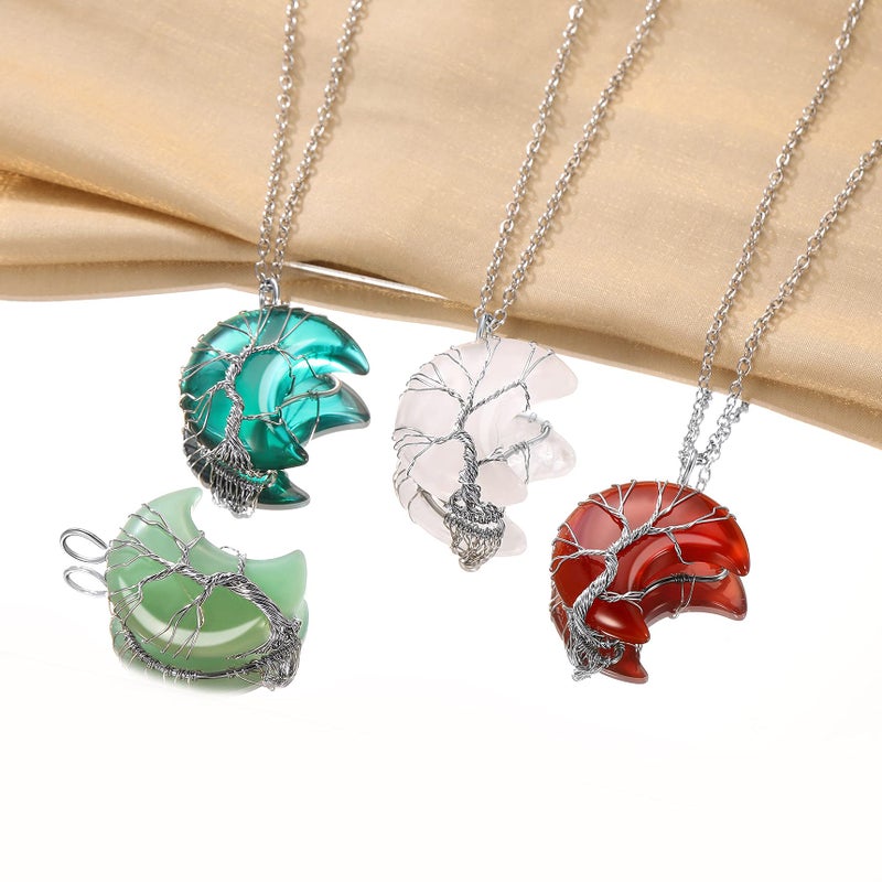 Bestyle Tree of Life Crescent Moon Necklace, Synthetic Moonstone Gemstones Healing Crystal Necklaces, June Birthstone Pendant for Women, Gift for Mother/Grandma/Wife/Daughter/Sister - Image 5