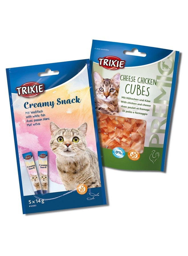 تريكسي مجموعة مكافآت القطط من مكعبات الدجاج بالجبن الفاخر ووجبة خفيفة من السمك الأبيض الكريمي، مكافآت غنية بالعناصر الغذائية للقطط، مناسبة لجميع السلالات - (عبوة من قطعتين) - Image 1