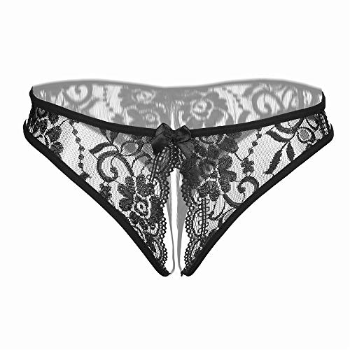 SLITHICE Women Sexy Floral Lace Briefs with Cute Bow Center (US, Alpha, X-Large, Regular, Regular, Black) - Image 1
