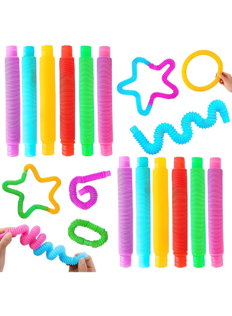 MAGIC VAULT 12 Pcs Fun Pop Tubes for Kids Stretch, Random Color Stretch Tube Fidget Toys, Sensory Toys Pack Cheap Fidgeting Game Kill Time - Image 1
