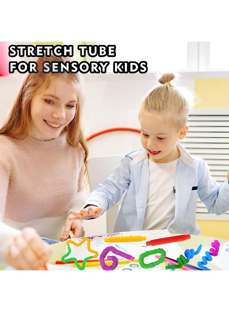MAGIC VAULT 12 Pcs Fun Pop Tubes for Kids Stretch, Random Color Stretch Tube Fidget Toys, Sensory Toys Pack Cheap Fidgeting Game Kill Time - Image 4