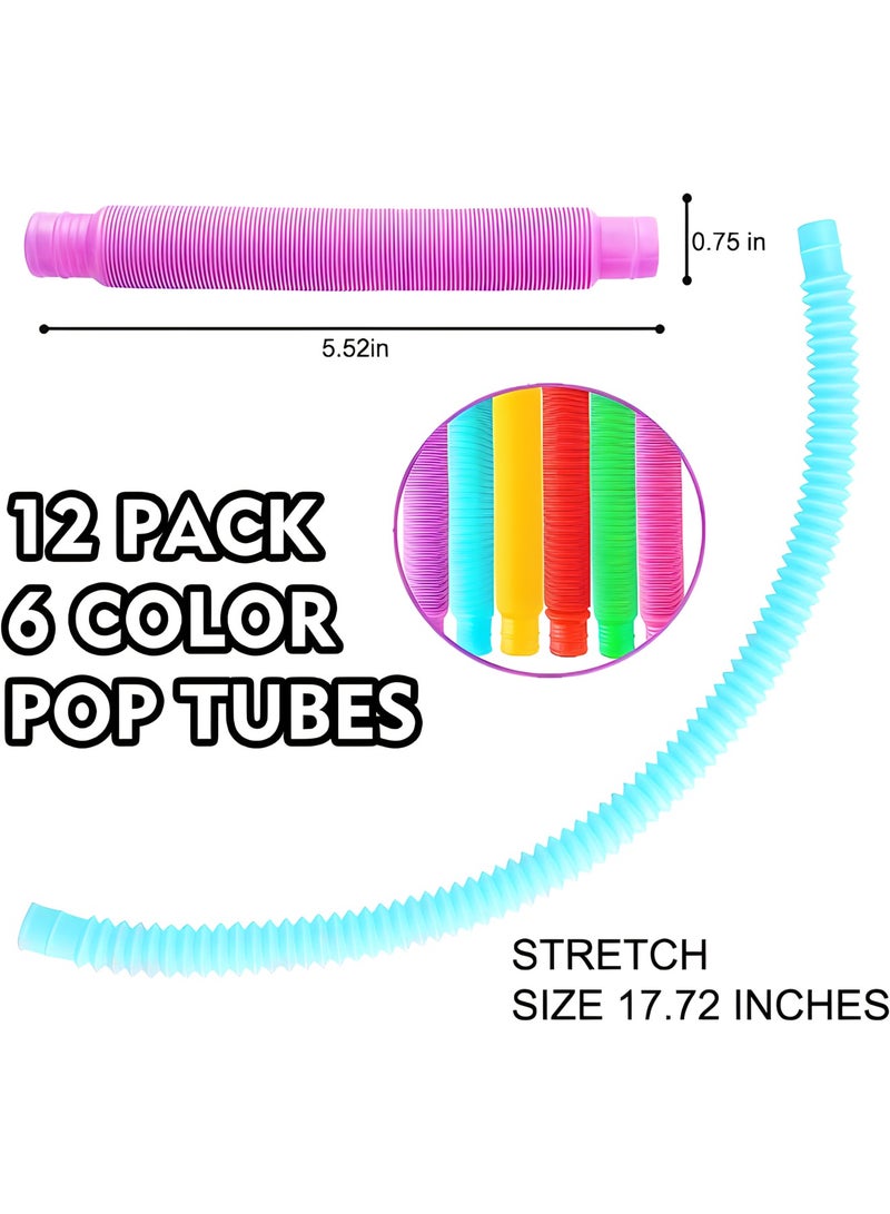 MAGIC VAULT 12 Pcs Fun Pop Tubes for Kids Stretch, Random Color Stretch Tube Fidget Toys, Sensory Toys Pack Cheap Fidgeting Game Kill Time - Image 3