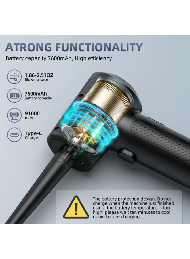 ZARICS Compressed Air Duster – Electric Reusable Air Blower for Keyboard, Office, Electronics & PC Cleaning | High-Power 91,000 RPM Cordless Air Duster with 7600 mAh Battery – No More Canned Air - Image 5