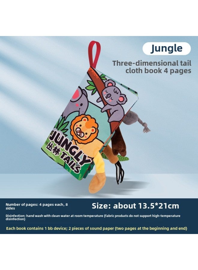 Baby Tail Cloth Book Baby Development Brain Tear Cloth Book Children's Ring Paper Three-dimensional Cloth Book Early Teaching Toy-Color: Jungle Tail (the First And Last Pages Contain Ringing Paper, Each With 1 BB Device)  - Image 1