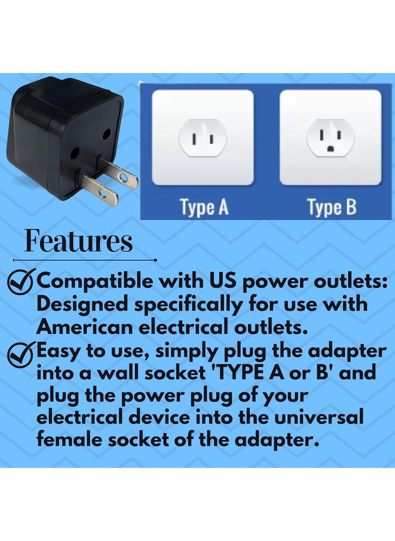Vadda Bai Vadda Bai Universal Plug Converter Travel Adapter for India to USA Japan Canada Philippines Mexico Brazil Cuba Thailand Power Socket Pack of 2 Black  - Image 3