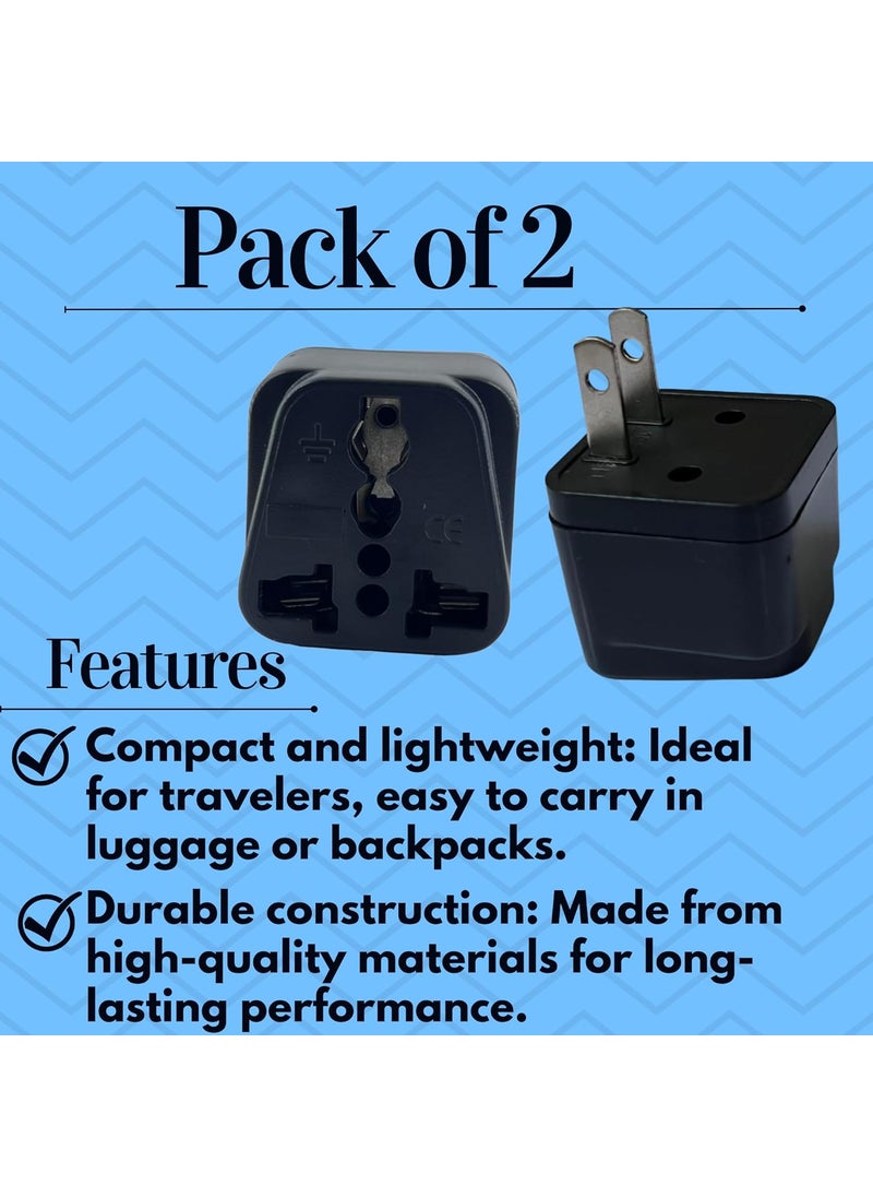 Vadda Bai Vadda Bai Universal Plug Converter Travel Adapter for India to USA Japan Canada Philippines Mexico Brazil Cuba Thailand Power Socket Pack of 2 Black  - Image 2