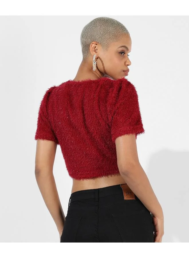 Campus Sutra  Women's Red Textured Regular Fit Top for Women | Best Price UAE