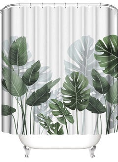 Shower Curtain Mildew-Resistant Anti-Bacterial 3D Digital Printing Pattern Waterproof Heavy Weighted Hem Leaf Pattern( 180*180cm, with 12 Hooks)
