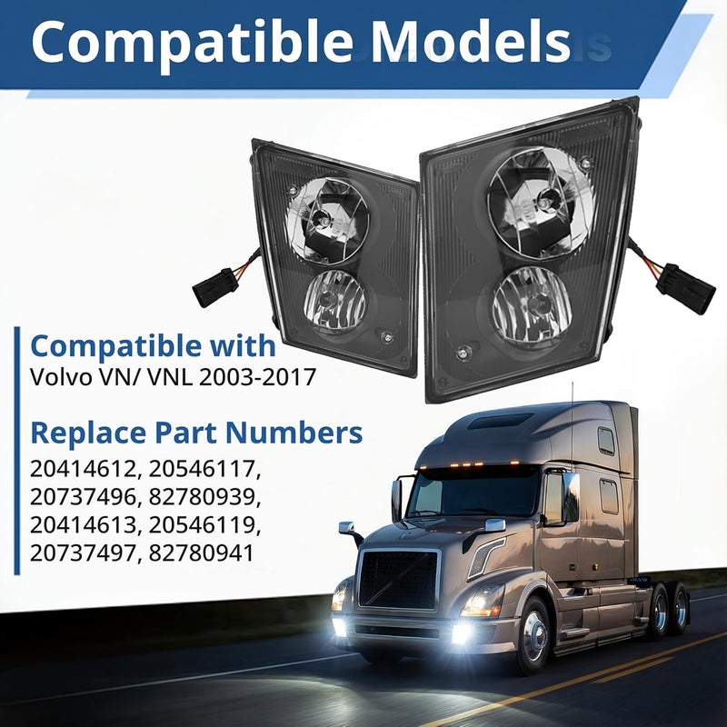 High Soar Fog Lights for Volvo VNL VN (2004-2015) - Waterproof Assembly with Bulbs - Image 2