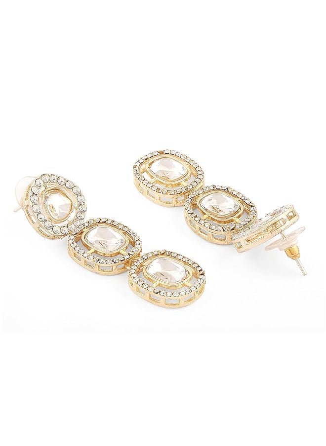 erorex - Gold Tone Double Layered Dazzling Austrian Diamonds And Artificial Stones Bridal Necklace Earring And Maangtikka Set For Women Zpfk17101 - Image 1