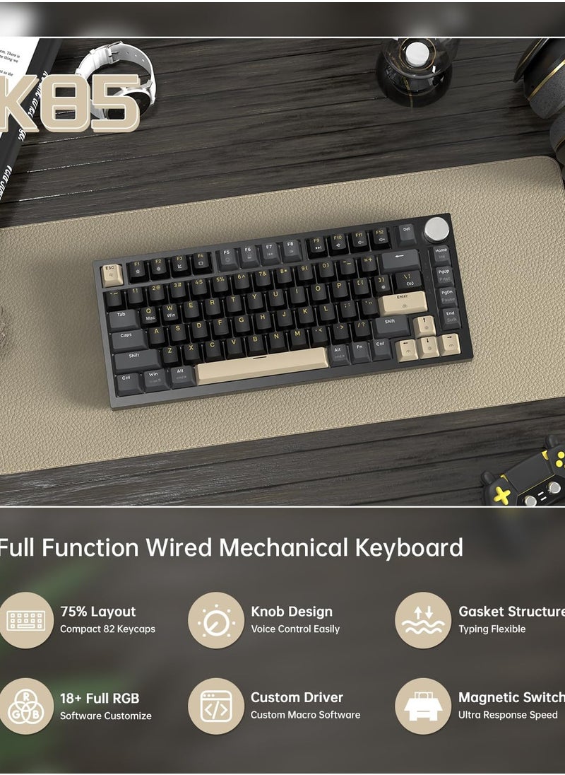 Attack Shark K85 Rapid Trigger 75% Wired Mechanical Gaming Keyboard Gasket with Hot Swapped Adjustable Actuation Magnetic Switch Programmable Knob TKL RGB Backlit PBT Keycaps for Win Mac Gamer  - Image 2