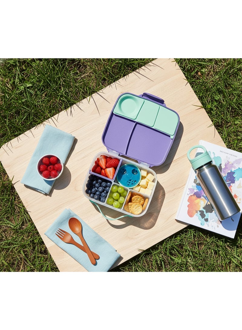 b.box Lunch Box – Bento-Style Kids Lunchbox with Ice Pack, Leak-Resistant Compartments, Easy-Lock Lid, BPA-Free – Passion Splash (Purple/Green) - Image 1