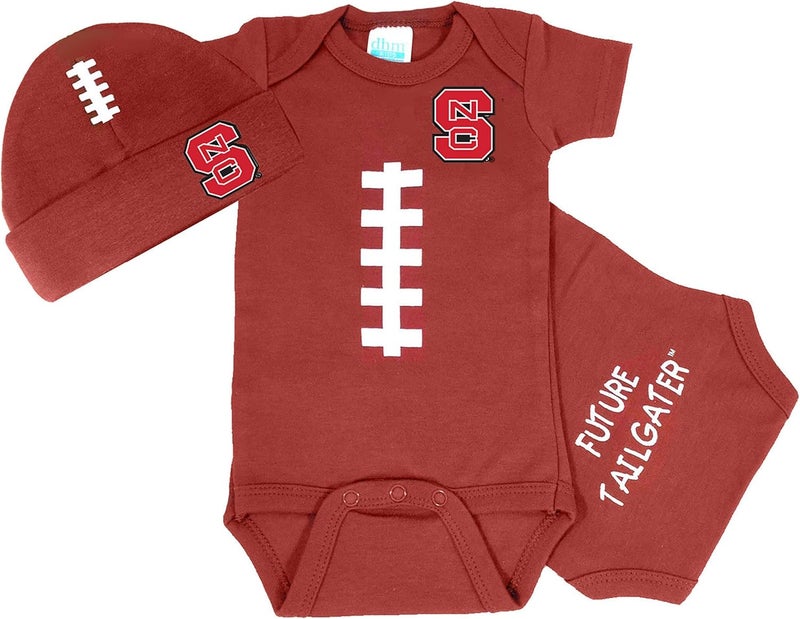Future Tailgater North Carolina NC State Wolfpack Brown Football Onesie and Brown Football Hat Baby Set (0-3 months) - Image 1