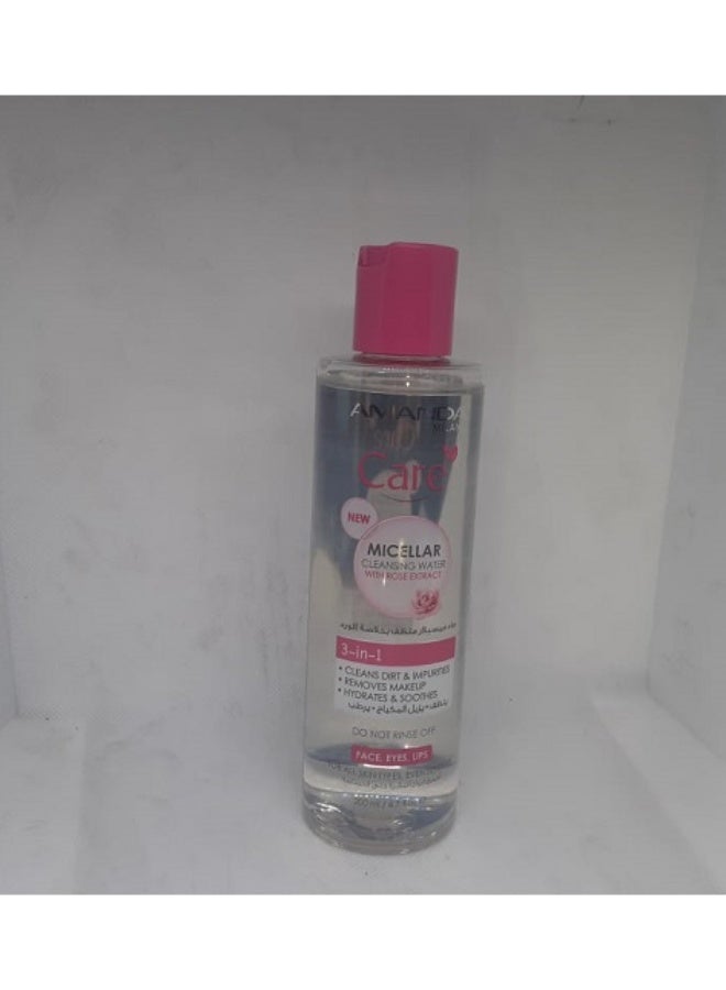 Micellar water with rose, waterproof makeup remover, gentle rose cleanser and impurity remover for the face, 200ml, for all skin types