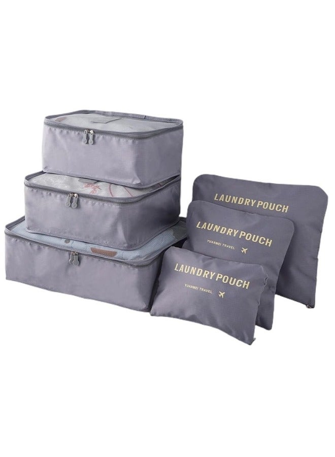 TRAVEL 6-Piece Travel Luggage Storage Bag Set - 3 Travel Storage Bags + 3 Small Clothing Organizers (Grey) - Image 1