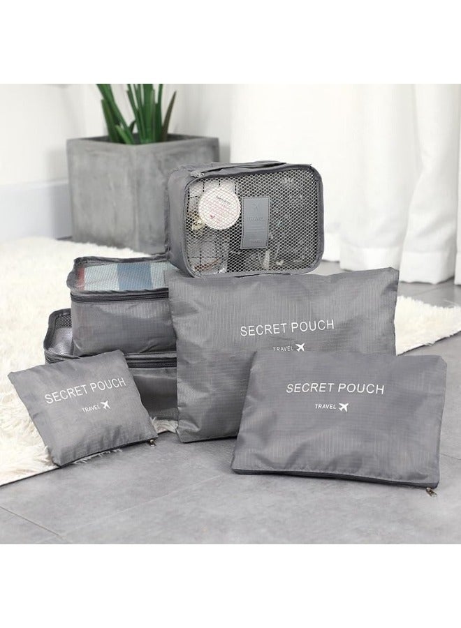 TRAVEL 6-Piece Travel Luggage Storage Bag Set - 3 Travel Storage Bags + 3 Small Clothing Organizers (Grey) - Image 2