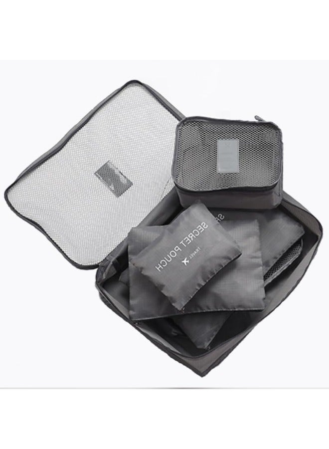 TRAVEL 6-Piece Travel Luggage Storage Bag Set - 3 Travel Storage Bags + 3 Small Clothing Organizers (Grey) - Image 3