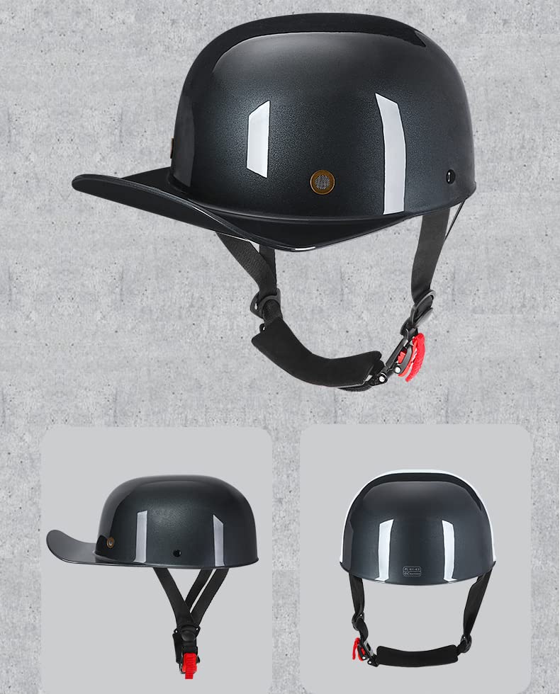 Woljay Vintage Retro Open Face Motorcycle Helmet Baseball Cap Half Helmets Men Women for Moped Cap Jet Scooter Street Cruiser - DOT Certified (Medium, Smoke) - Image 2