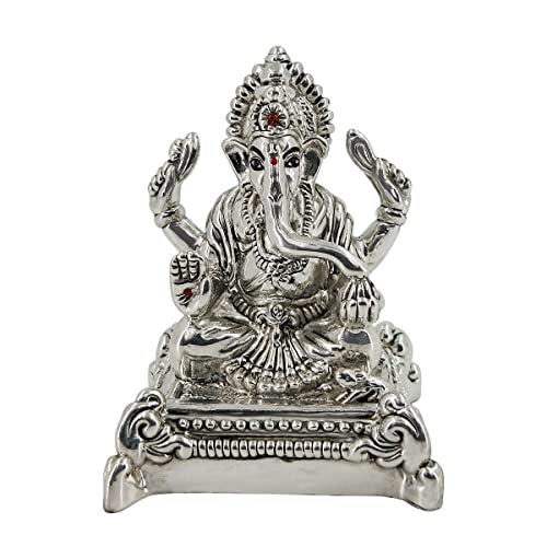 MAA SILVER Pure Silver Ganesha Ganpati ji BIS Hallmarked Hollow Idol/Murti Perfect for Gifting Home Office Puja Good Luck Wishes (999 Purity)(40 Grams Silver) - Image 1