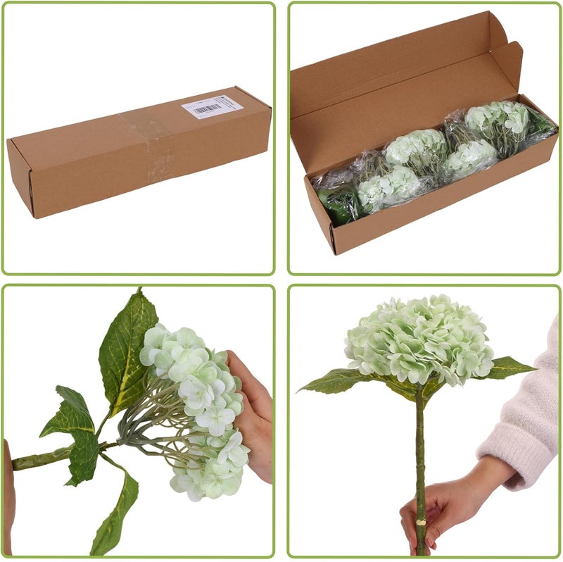 JPSOR 4pcs Green Hydrangea Artificial Flowers, 21in Real Touch Hydrangeas Flowers, Lifelike Fake Hydrangea Flower for Home Decor Party Floral Arrangements Wedding Bouquets Centerpieces - Image 5