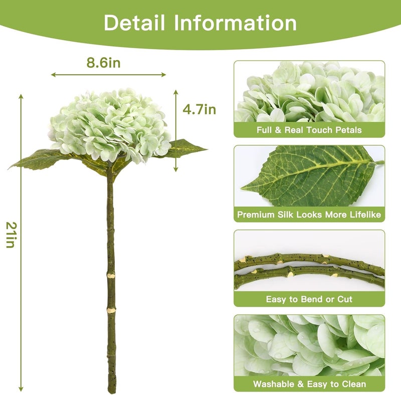 JPSOR 4pcs Green Hydrangea Artificial Flowers, 21in Real Touch Hydrangeas Flowers, Lifelike Fake Hydrangea Flower for Home Decor Party Floral Arrangements Wedding Bouquets Centerpieces - Image 2
